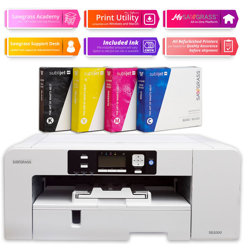 REFURBISHED Sawgrass UHD Virtuoso SG1000 Sublimation Printer & Ink Bundle Sublimation Bundle Sawgrass SG1000 with Partial Inks 