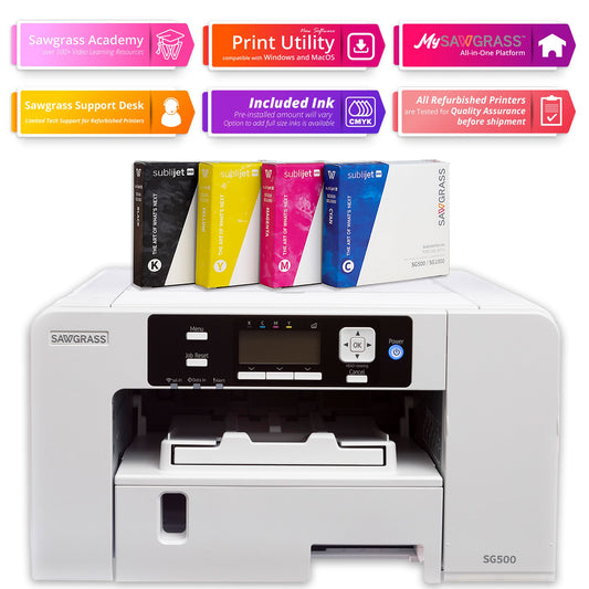 REFURBISHED Sawgrass UHD Virtuoso SG500 Sublimation Printer & Ink Bundle Sublimation Bundle Sawgrass SG500 with Partial Inks 