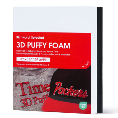 Richword 3D Puff Embroidery Foam Sheets for Raised Lettering Black &amp; White - 12in x 16in Sewing Accessories Poolin 