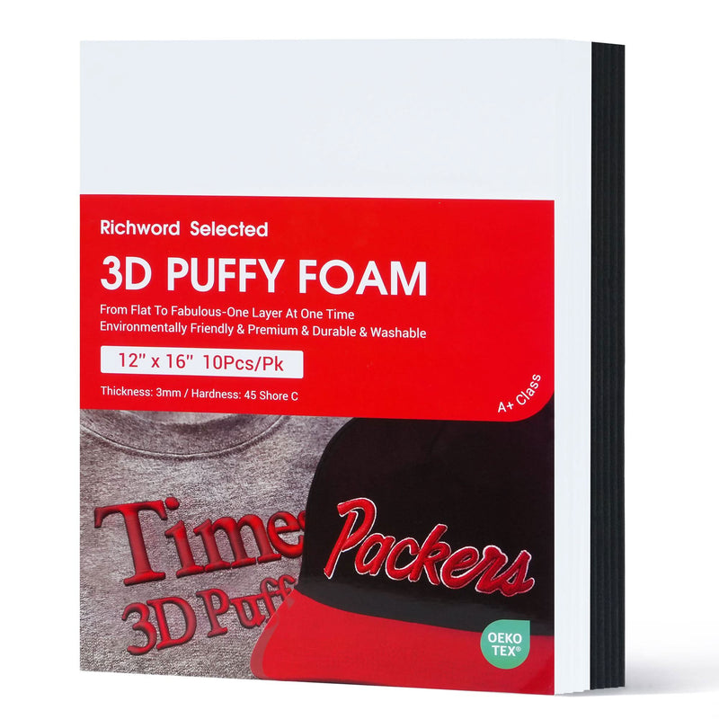 Richword 3D Puff Embroidery Foam Sheets for Raised Lettering Black & White - 12in x 16in Sewing Accessories Poolin 