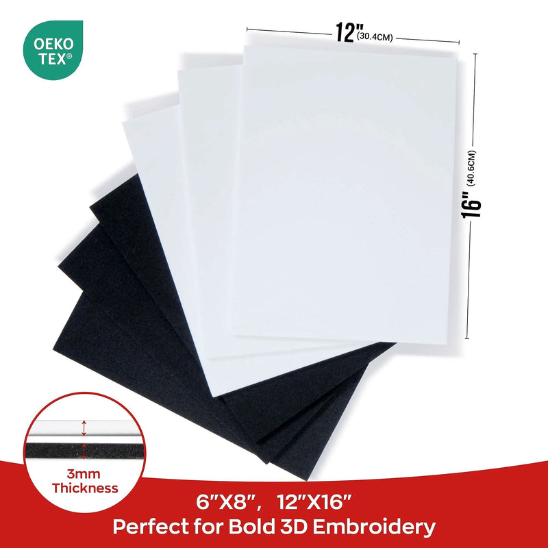 Richword 3D Puff Embroidery Foam Sheets for Raised Lettering Black & White - 12in x 16in Sewing Accessories Poolin 