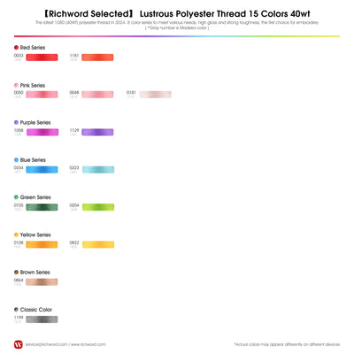 Richword 4000m 108D/2 40wt Polyester Embroidery Thread Spools - 15pc Sewing Accessories Poolin 