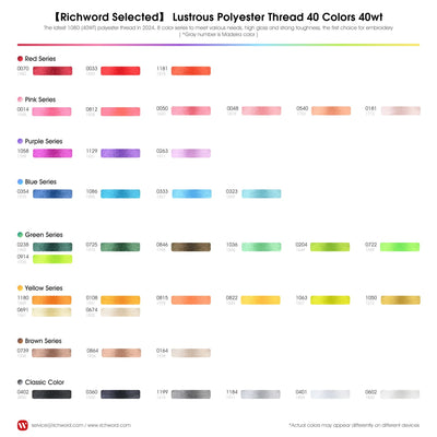 Richword 4000m 108D/2 40wt Polyester Embroidery Thread Spools - 40pc Sewing Accessories Poolin 