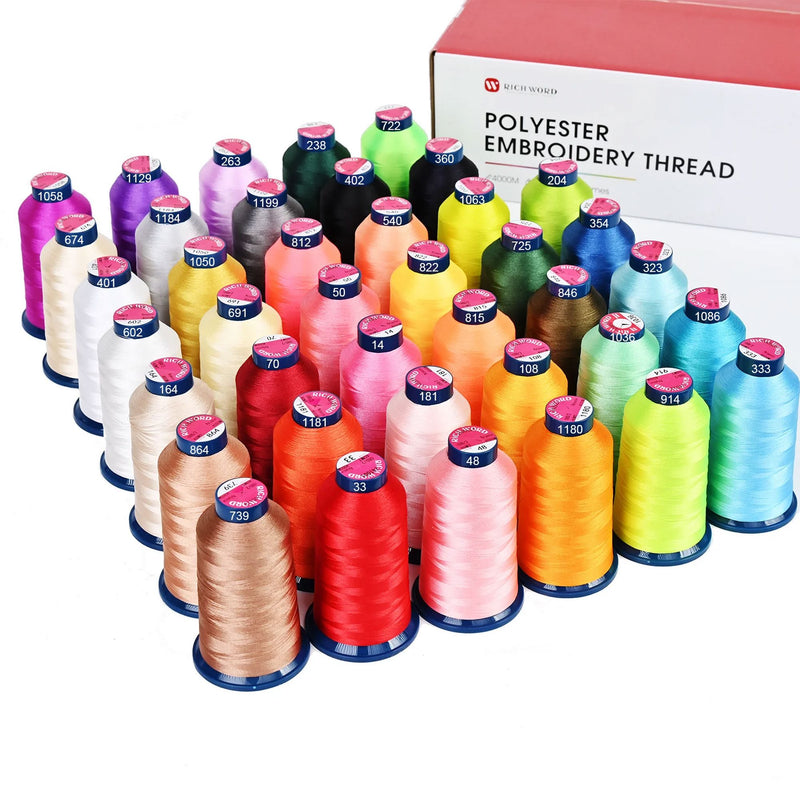 Richword 4000m 108D/2 40wt Polyester Embroidery Thread Spools - 40pc Sewing Accessories Poolin 