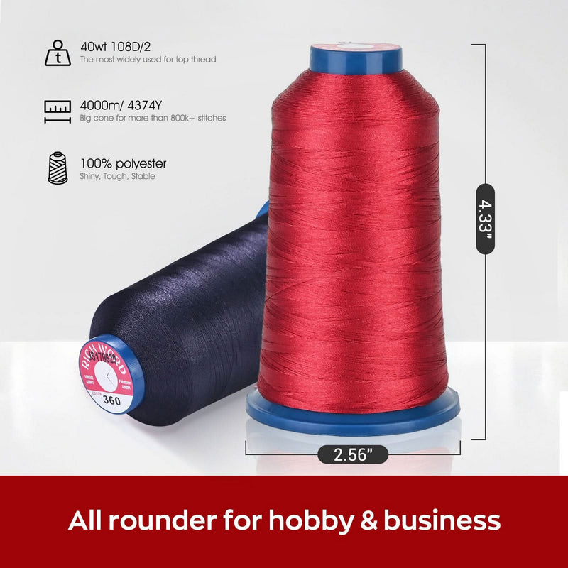 Richword 4000m 108D/2 40wt Top Colors Polyester Embroidery Thread - 60pc Sewing Accessories Poolin 