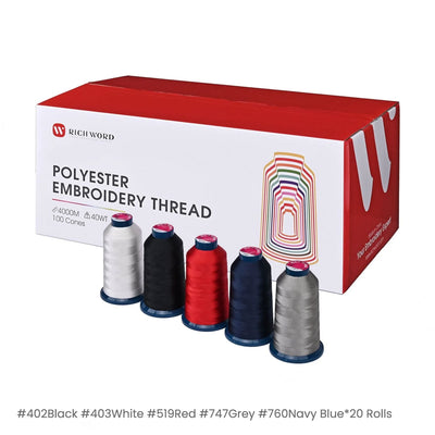 Richword 4000m 108D/2 40wt Top Colors Polyester Embroidery Thread Spools - 100pc Sewing Accessories Poolin 