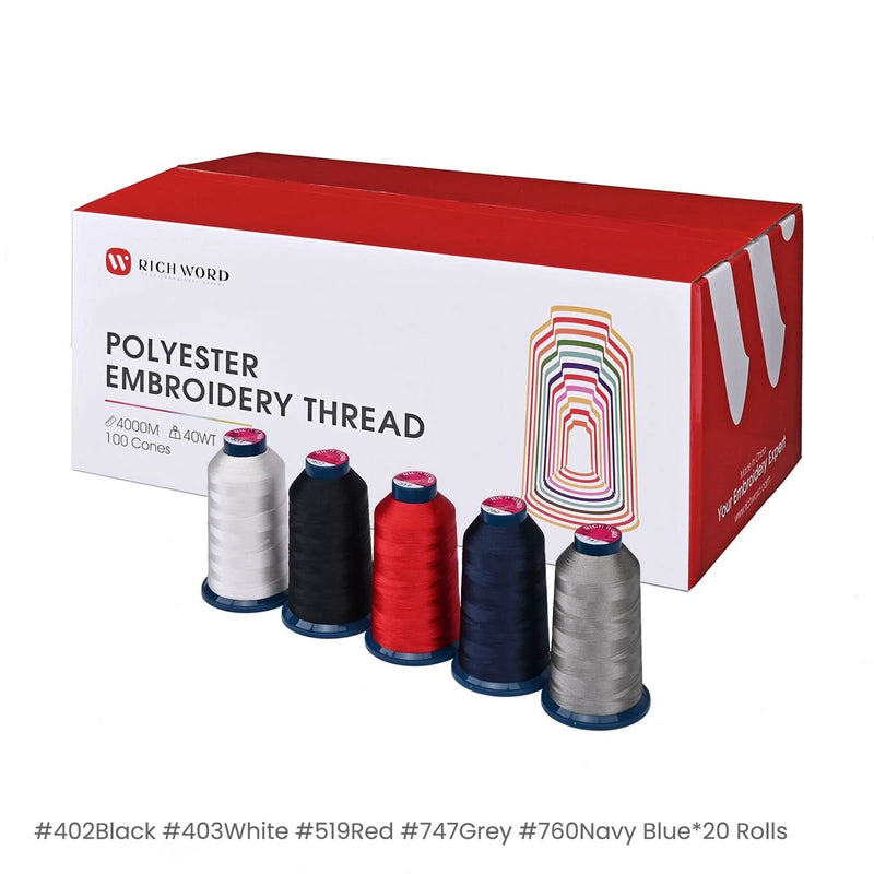 Richword 4000m 108D/2 40wt Top Colors Polyester Embroidery Thread Spools - 100pc Sewing Accessories Poolin 