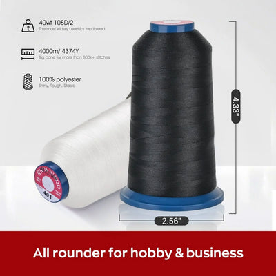 Richword 4000m 108D/2 40wt White Polyester Embroidery Thread Spools - 100pc Sewing Accessories Poolin 