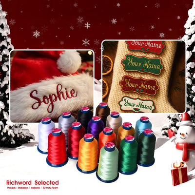Richword 4000m Christmas & Holiday Embroidery Thread Spools - 15pc Sewing Accessories Poolin 