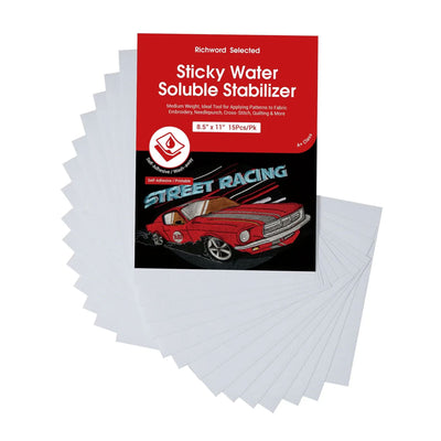 Richword Printable Sticky Wash Away Stabilizer 8.5in x 11in - 15 Sheets Sewing Accessories Poolin 