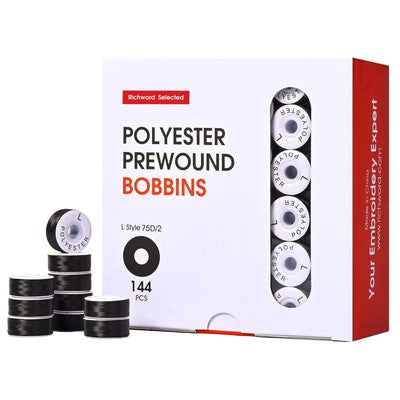 Richword Type L Paper Prewound Black Embroidery Bobbins 75D/2(60WT) - 144pc - Swing Design1