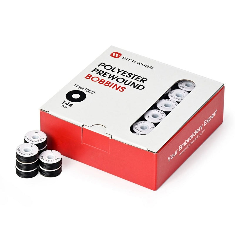 Richword Type L Paper Prewound Black Embroidery Bobbins 75D/2(60WT) - 144pc - Swing Design6