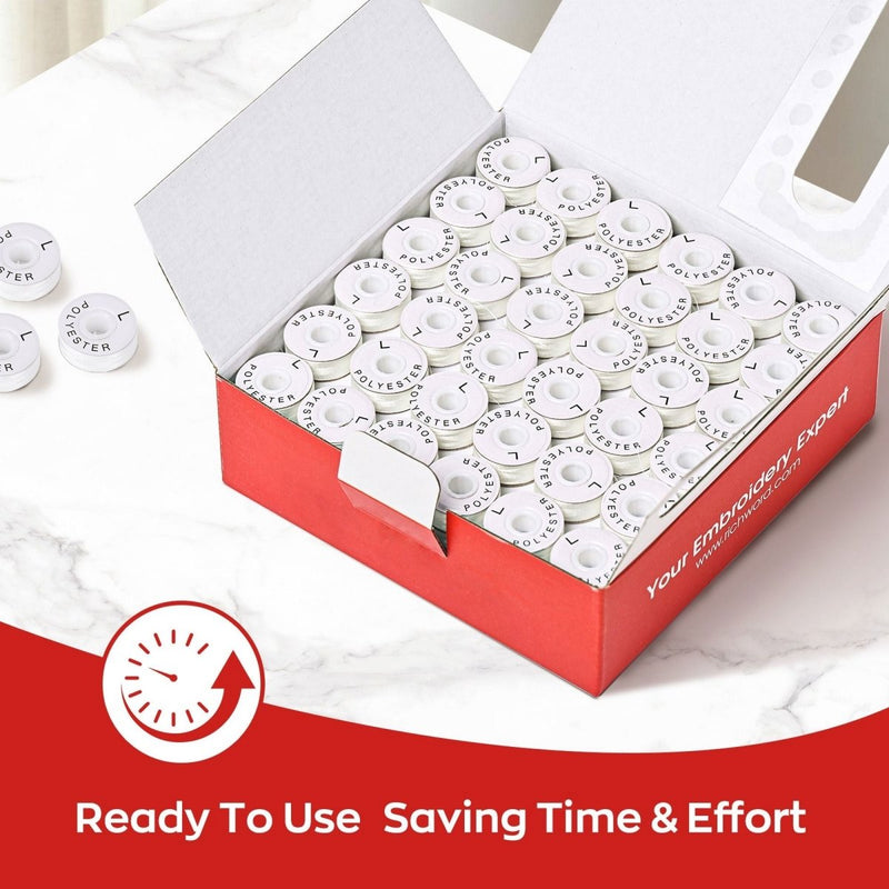Richword Type L Paper Prewound White Embroidery Bobbins 75D/2(60WT) - 144pc - Swing Design5