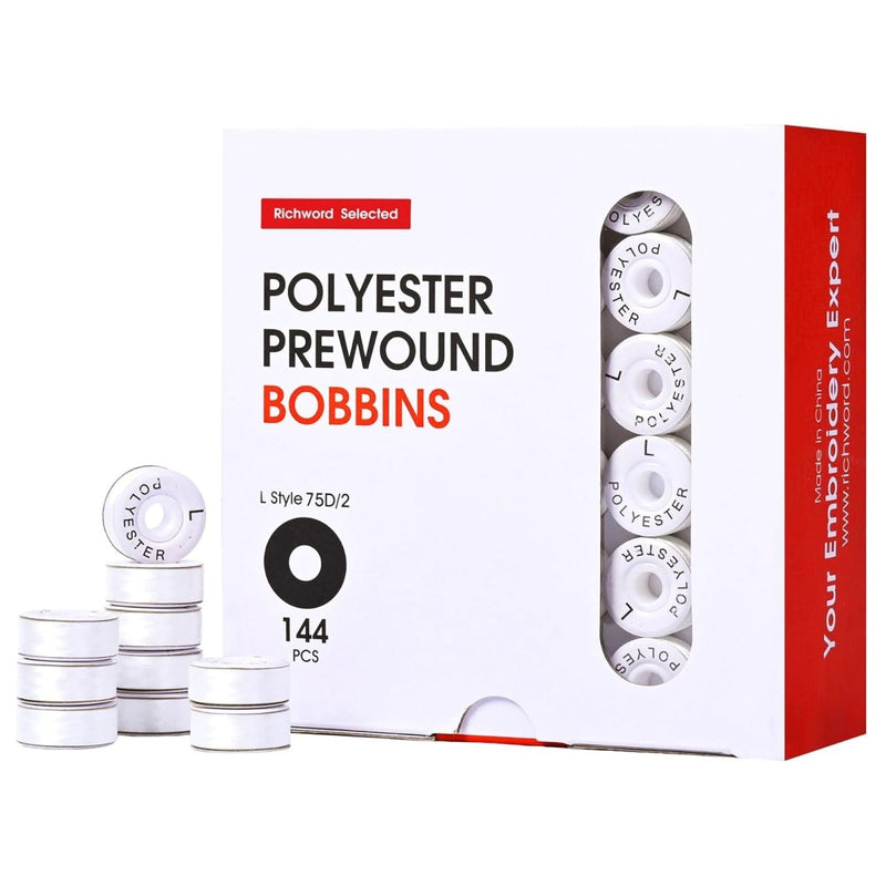 Richword Type L Paper Prewound White Embroidery Bobbins 75D/2(60WT) - 144pc - Swing Design1
