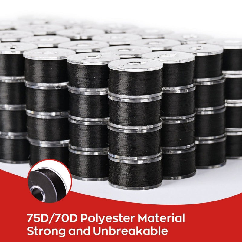Richword Type L Plastic Prewound Black Embroidery Bobbins 75D/2(60WT) - 144pc - Swing Design7