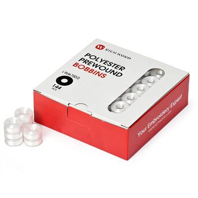 Richword Type L Plastic Prewound White Embroidery Bobbins 75D/2(60WT) - 144pc - Swing Design2