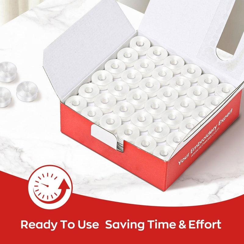 Richword Type L Plastic Prewound White Embroidery Bobbins 75D/2(60WT) - 144pc - Swing Design6