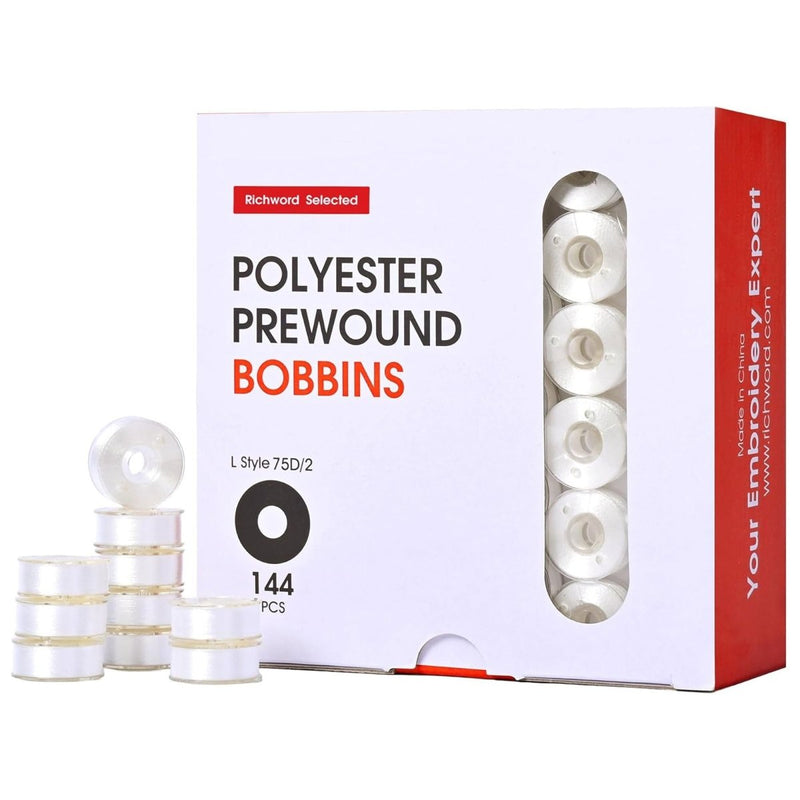 Richword Type L Plastic Prewound White Embroidery Bobbins 75D/2(60WT) - 144pc - Swing Design1