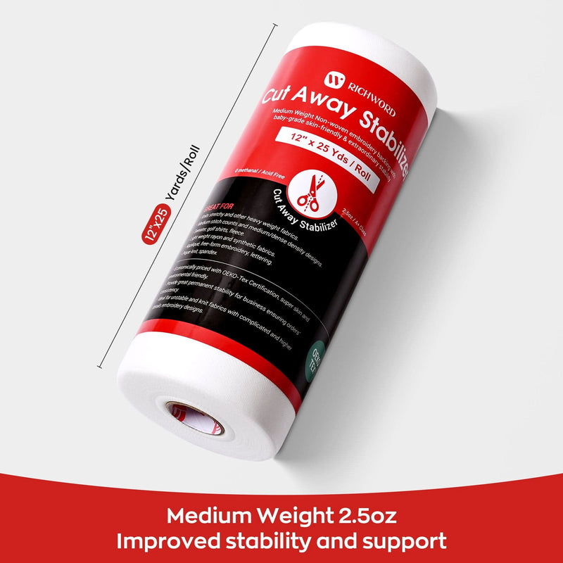 Richword Universal Cut Away Embroidery Stabilizer Backing - 12in x 25 Yards Sewing Accessories Poolin 