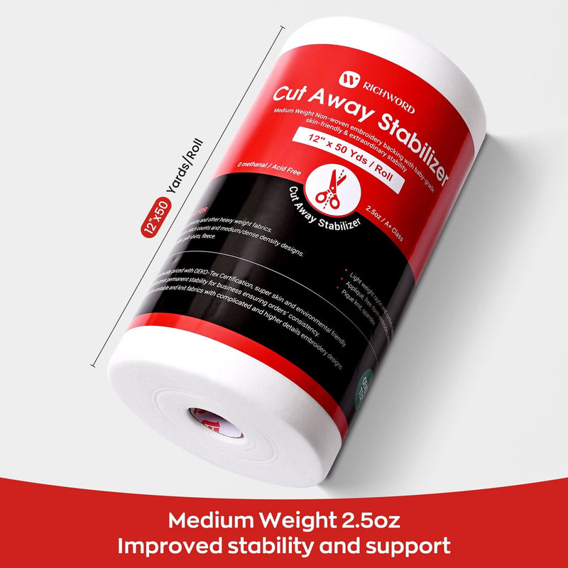 Richword Universal Cut Away Embroidery Stabilizer Backing - 12in x 50 Yards Sewing Accessories Poolin 