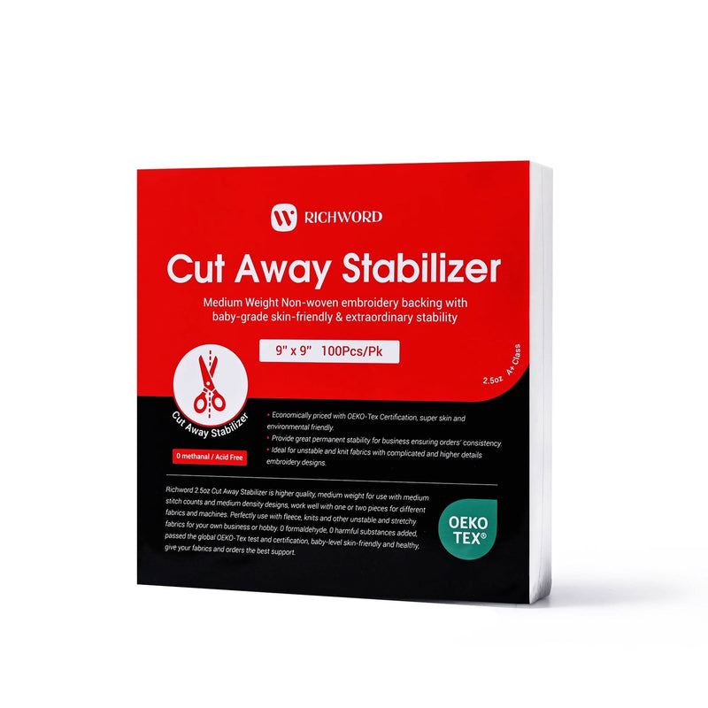 Richword Universal Cut Away Embroidery Stabilizer Backing 9in x 9in - 100 Sheets Sewing Accessories Poolin 