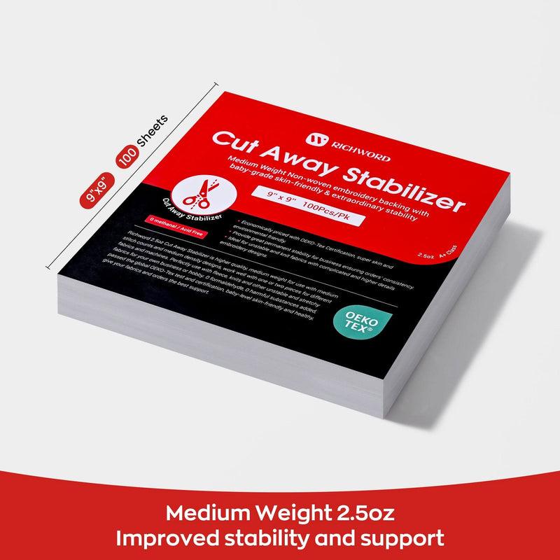 Richword Universal Cut Away Embroidery Stabilizer Backing 9in x 9in - 100 Sheets Sewing Accessories Poolin 