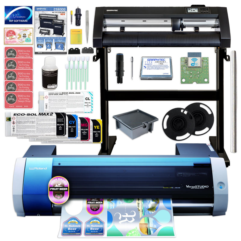 Roland BN-20A Desktop 20" Eco-Solvent Printer w/ CMYK Inks & Graphtec CE8000-60 Eco Printers Roland 