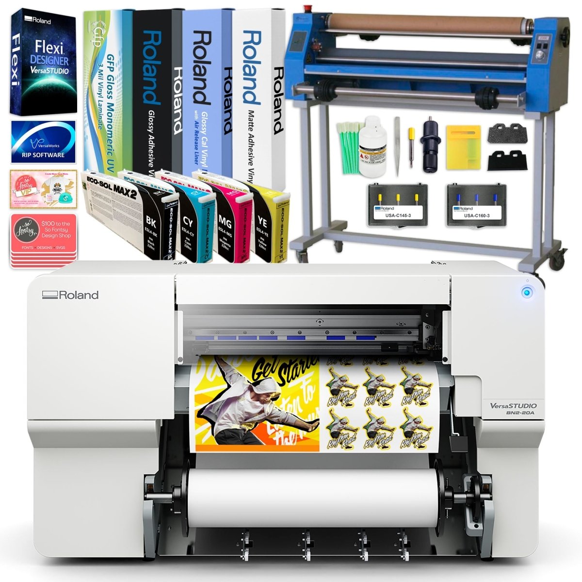 Roland BN2-20A Desktop 20" Eco-Solvent Printer &amp; Cutter w/ Laminator BundleBN2-20A w/ 20" GFP Cold Laminator - Swing Design1
