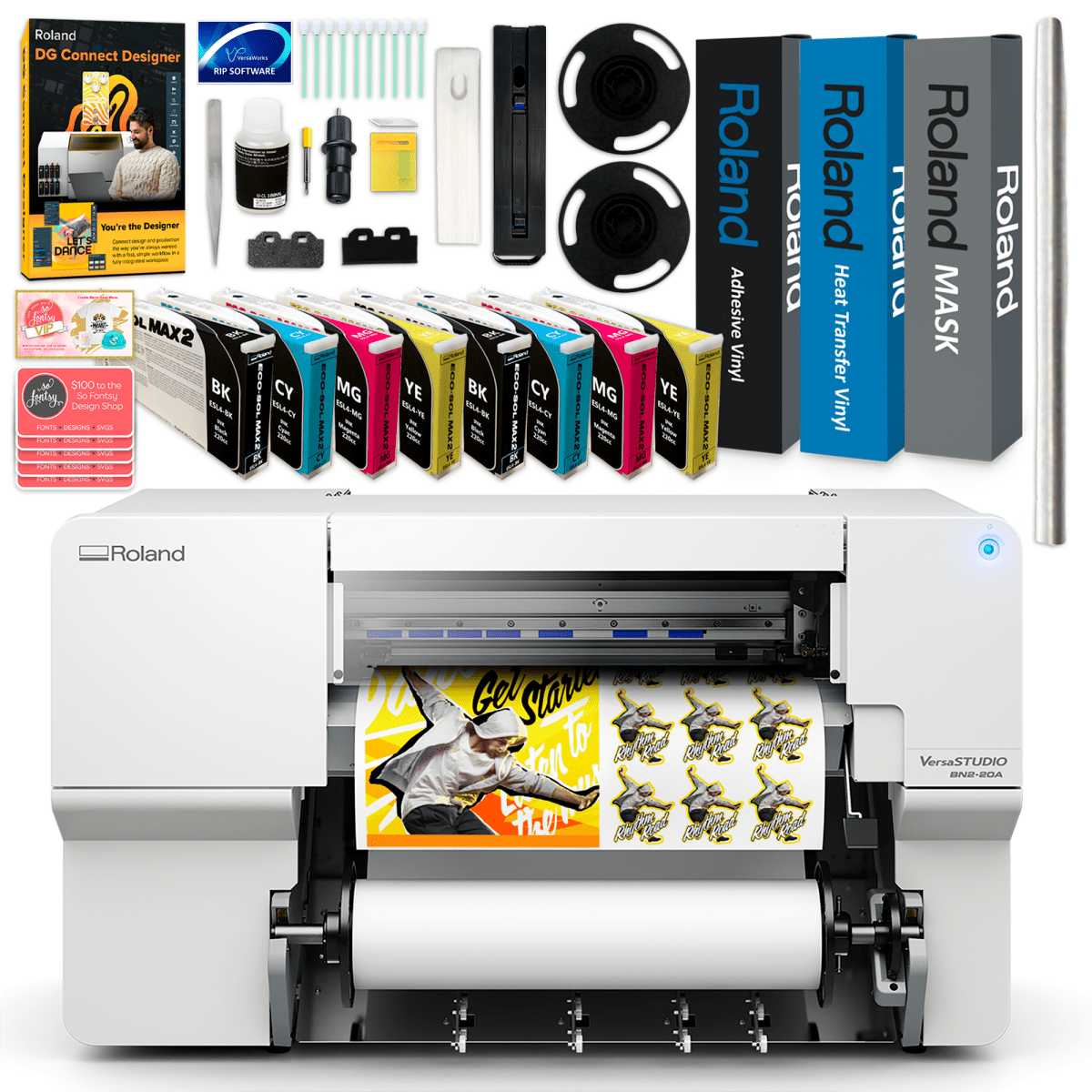 Roland BN2-20A Eco-Solvent 20" Printer &amp; Cutter w/ CMYK Inks x2 &amp; Media Swing Design 1