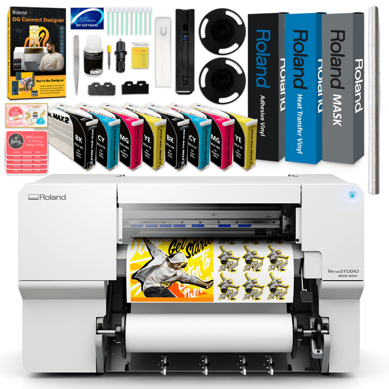 Roland BN2-20A Eco-Solvent 20" Printer & Cutter w/ CMYK Inks x2 & Media - Swing Design1