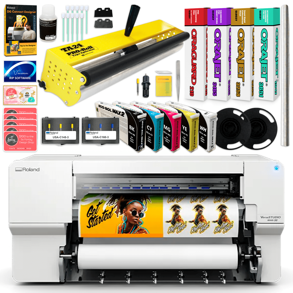 Roland BN2-30 Desktop 30" Eco-Solvent Printer &amp; Cutter Decal BundleBN2-30 w/ CMYK + White Inks - Swing Design1