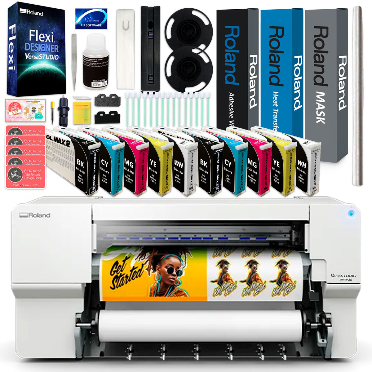 Roland BN2-30 Desktop 30&quot; Eco-Solvent Printer &amp; Cutter w/ Double Inks &amp; Media Roland BN2-30A Printers Roland BN2-30 w/ CMYK + White Inks 