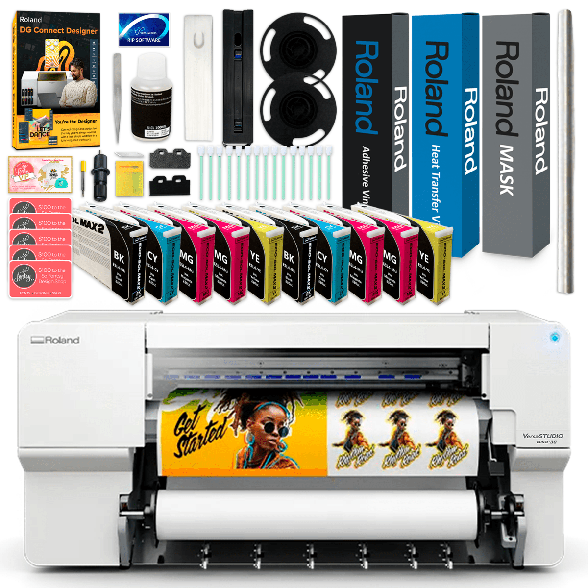 Roland BN2-30 Desktop 30" Eco-Solvent Printer &amp; Cutter w/ Double Inks &amp; MediaBN2-30 w/ CMMYK Inks - Swing Design2