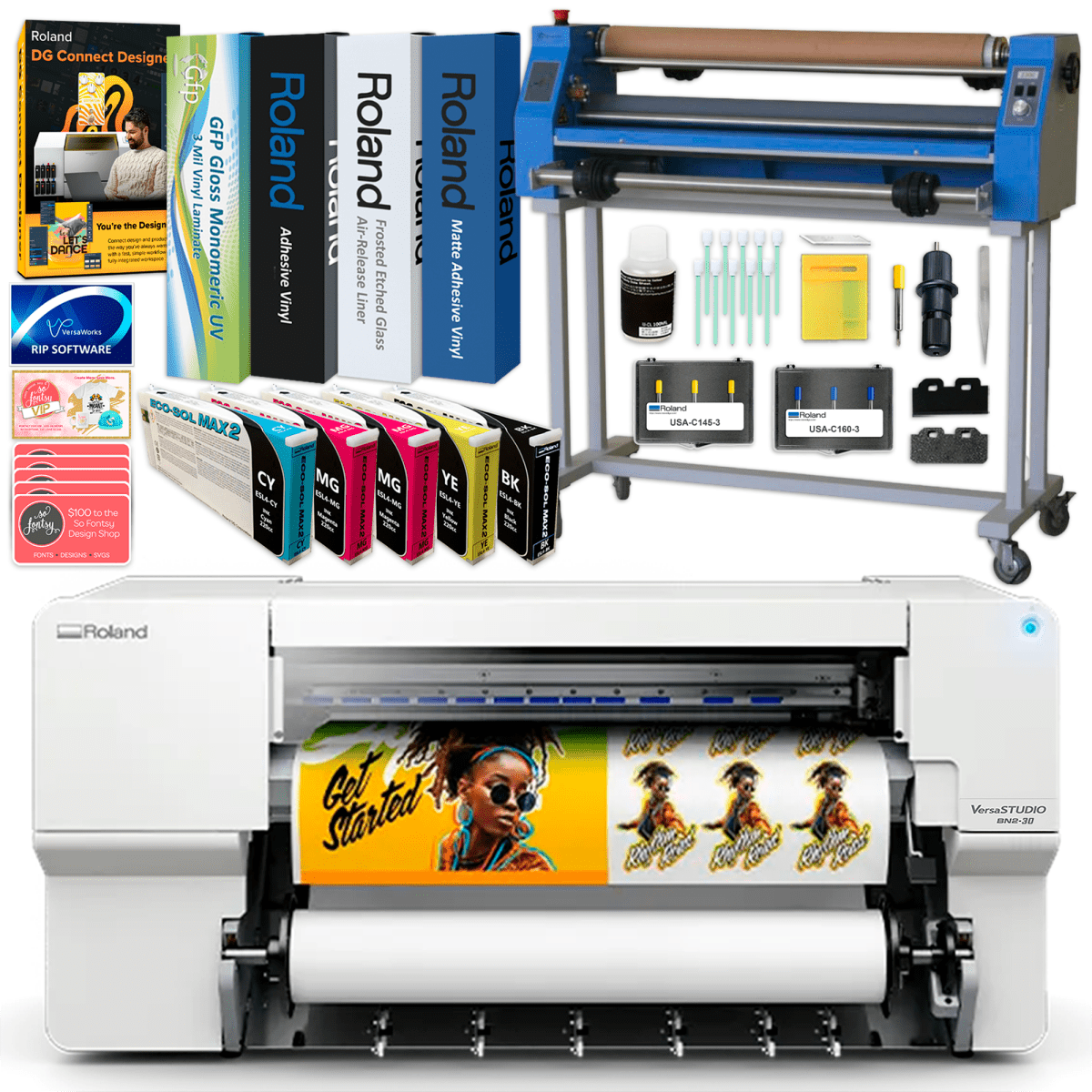 Roland BN2-30 Desktop 30" Eco-Solvent Printer &amp; Cutter w/ Laminator BundleBN2-30 w/ CMMYK Inks - Swing Design2