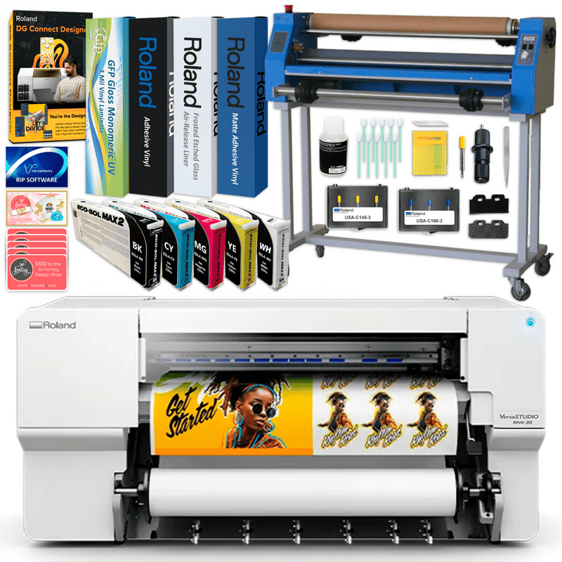 Roland BN2-30 Desktop 30" Eco-Solvent Printer & Cutter w/ Laminator BundleBN2-30 w/ CMYK + White Inks - Swing Design1