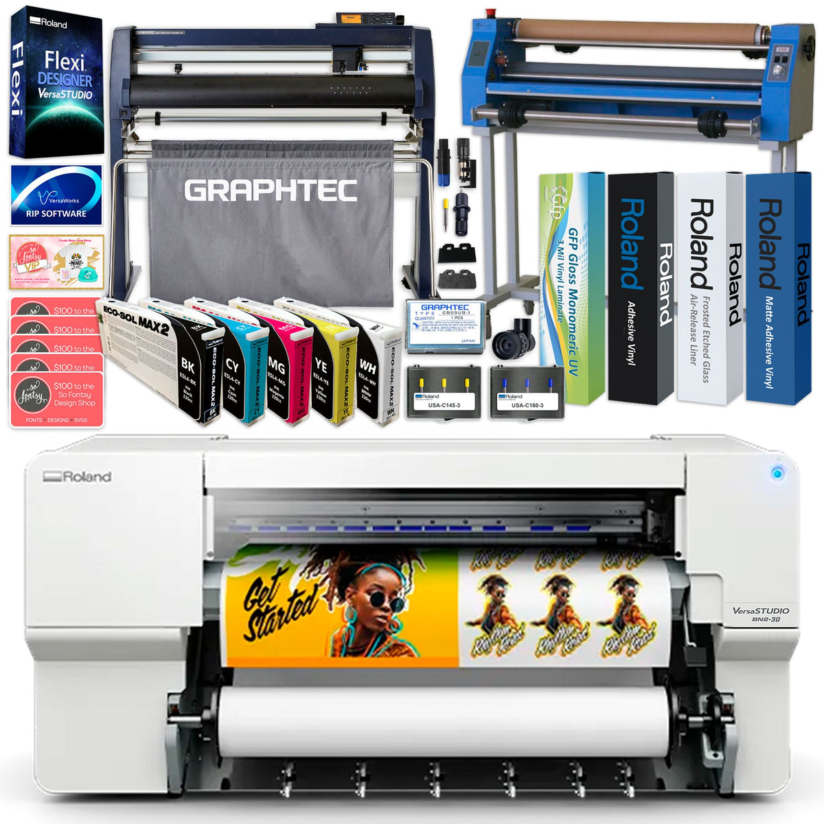 Roland BN2-30 Desktop 30&quot; Eco-Solvent Printer &amp; Cutter w/ Production Bundle Roland BN2-30A Printers Roland BN2-30 w/ CMYK + White Inks 