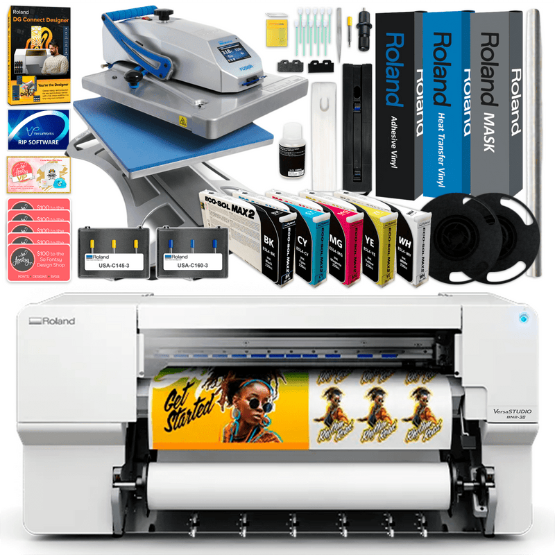 Roland BN2-30 Eco-Solvent 30" Printer & Cutter Heat Press Business BundleBN2-30 w/ CMYK + White Inks - Swing Design1