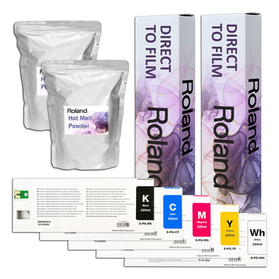 Roland BY-20 &amp; BN-20D DTF CMYKW Inks, Media &amp; Powder Bundle DTF Roland 