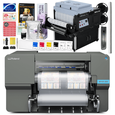 Roland BY2-20 DTF 20" Wide Roll Printer w/ 24" In-Line Oven Shaker Bundle 220 ml Ink Set Swing Design 1