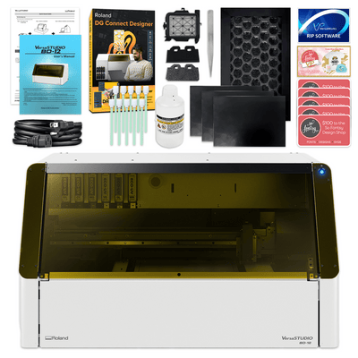 Roland VersaStudio BD-12 Desktop UV Flatbed Printer Bundle with Rotary Rack - Swing Design2