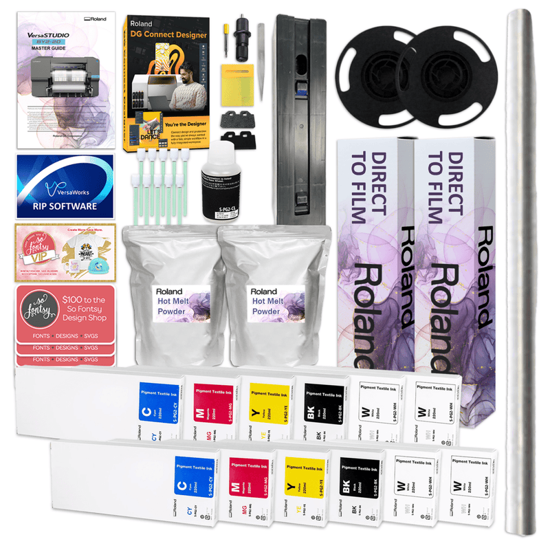 Roland VersaStudio BY2-20 DTF 20" Wide Printer w/ Double Inks, Film & Powder 220 ml Ink Set Swing Design 2