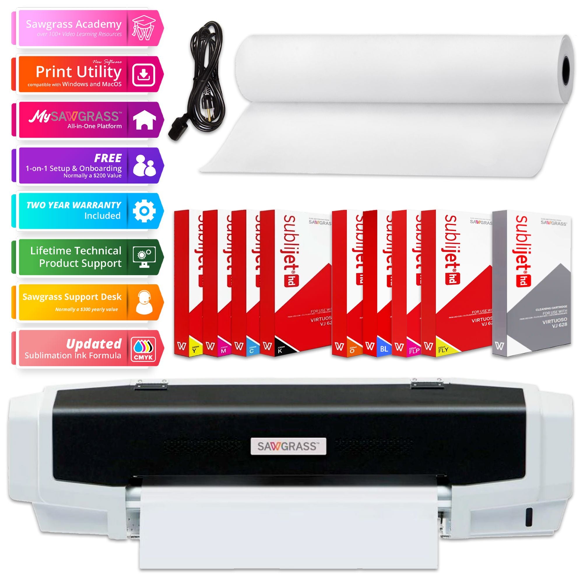 Sawgrass VJ 628 25" Sublimation Printer Bundle w/ Flex Inks, Stand, Take Up Reel Sublimation Bundle Sawgrass 