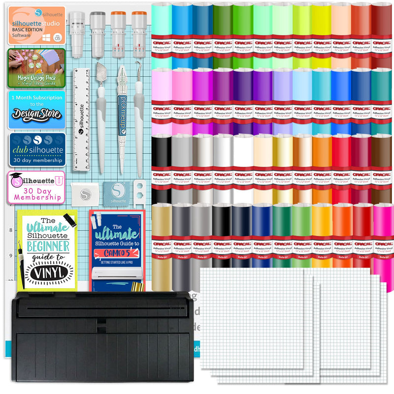 Silhouette Black Cameo 5 w/ 64 Oracal Vinyl Sheets, Blades, Tools, Guides Silhouette Bundle Silhouette 