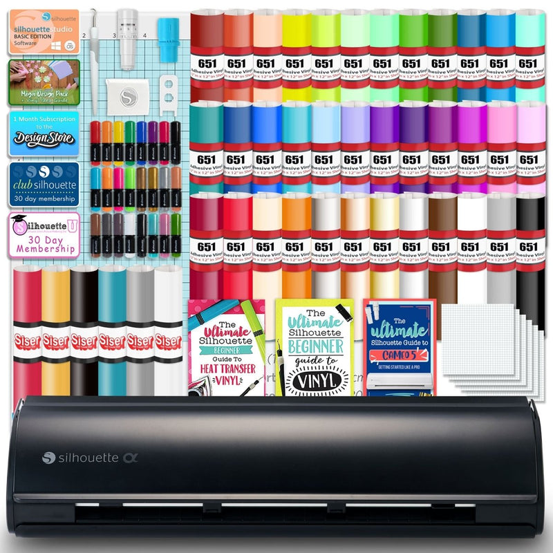 Silhouette Black Cameo 5α Alpha w/ 38 Oracal Sheets, Siser HTV, Guides, 24 Pens - Swing Design1