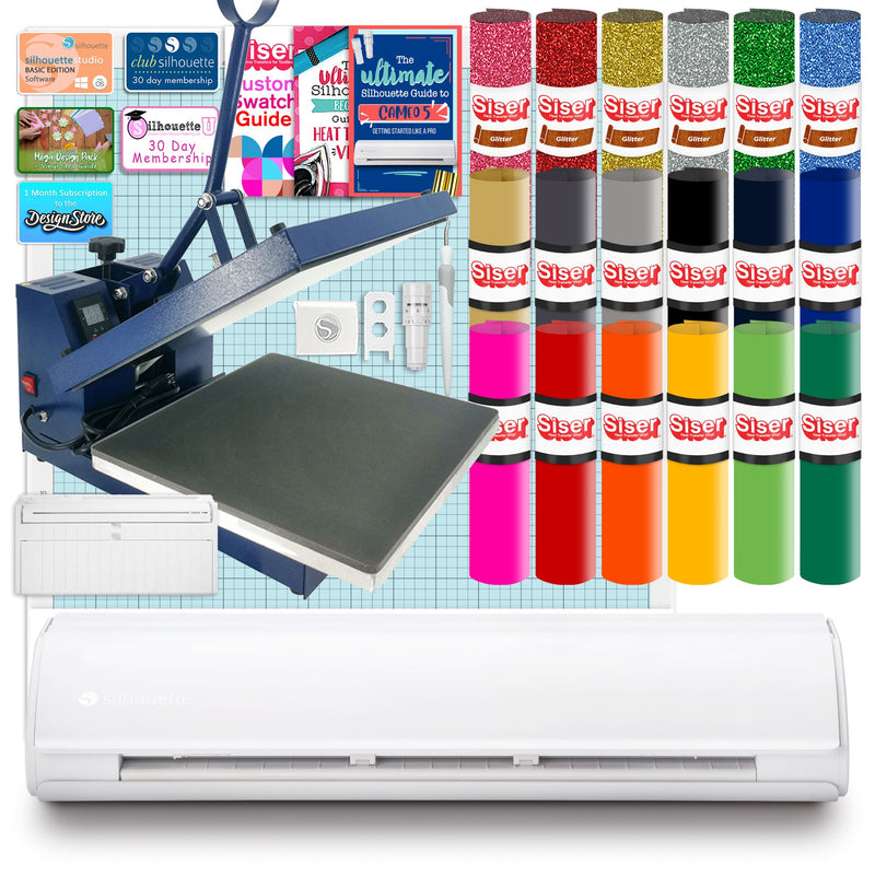 Silhouette Cameo 5 PLUS w/ 15" x 15" Navy Heat Press & Siser HTV Silhouette Bundle Silhouette 
