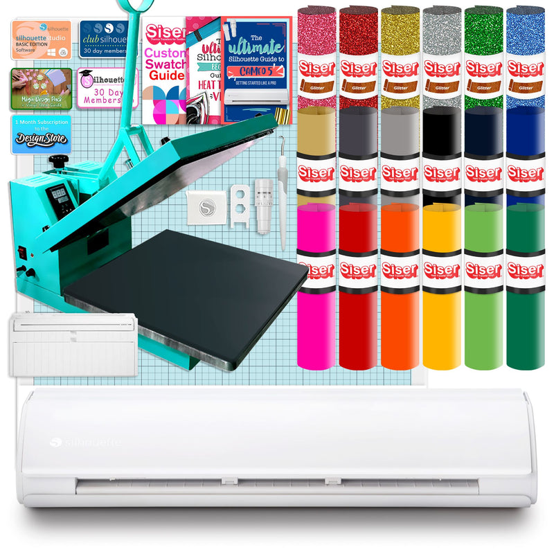 Silhouette Cameo 5 PLUS w/ 15" x 15" Turquoise Heat Press & Siser HTV Silhouette Bundle Silhouette 