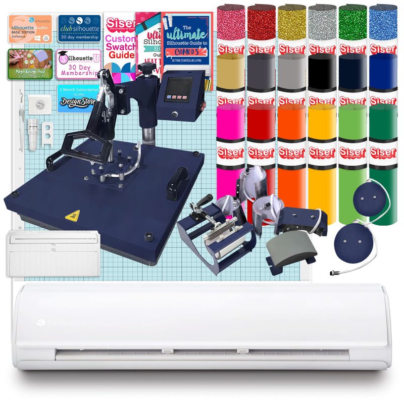 Silhouette Cameo 5 PLUS w/ 8-in-1 Navy Heat Press & Siser HTV Silhouette Bundle Silhouette 