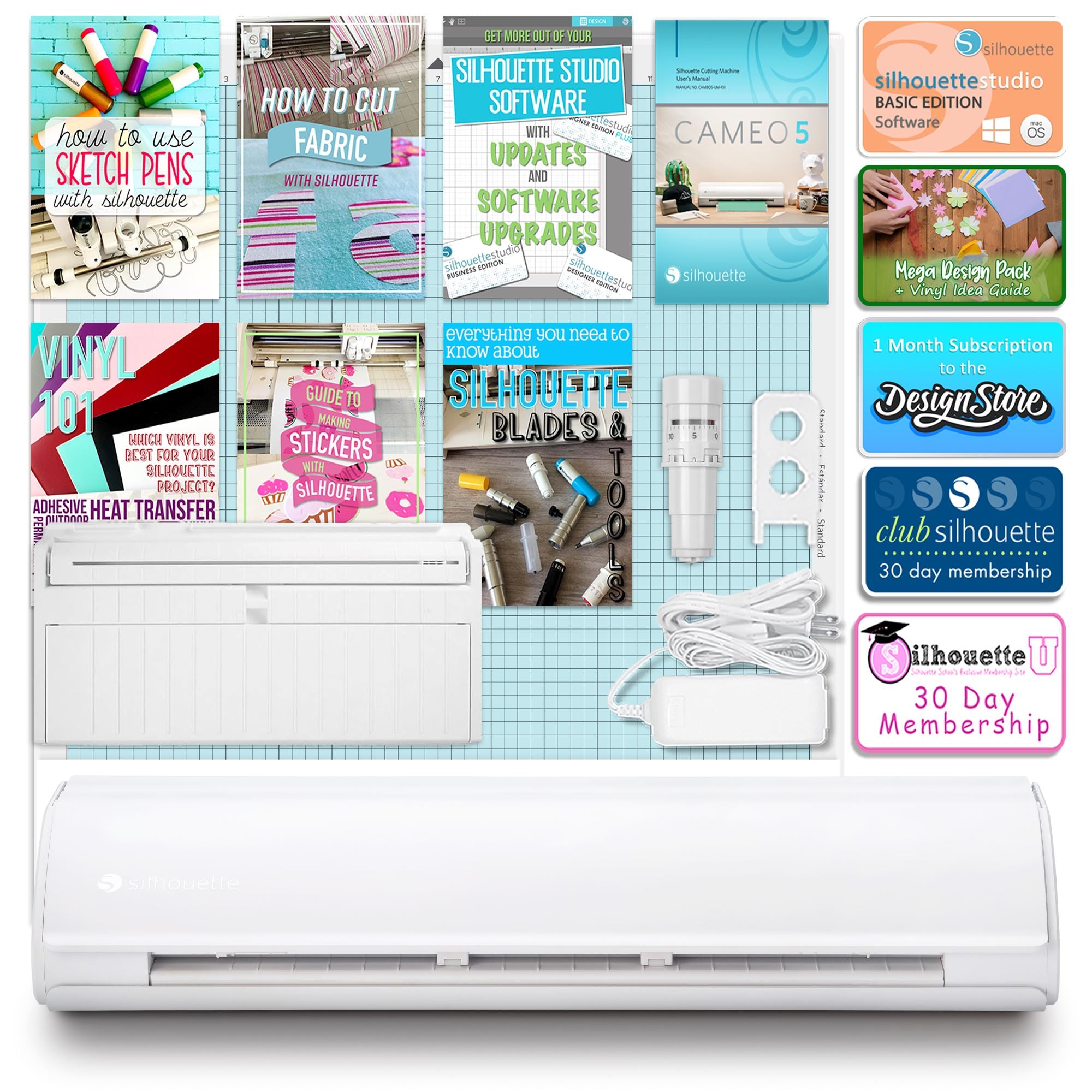 Silhouette Cameo 5 PLUS w/ Advanced Blade Pack, 38 Oracal Sheets, Siser HTV Silhouette Bundle Silhouette 