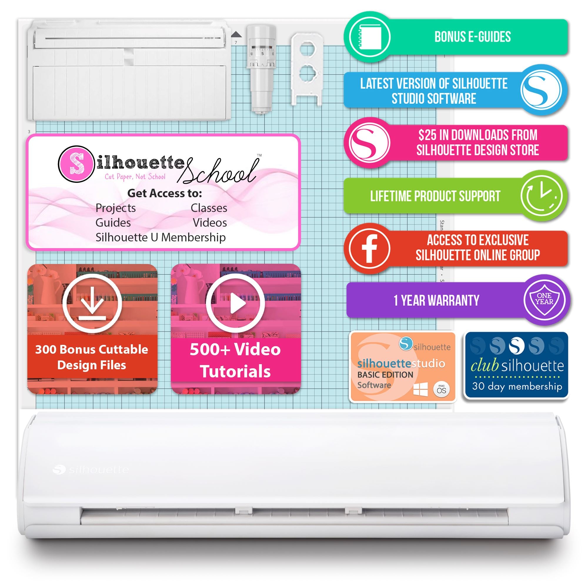 Silhouette Cameo 5 PLUS w/ Advanced Blade Pack, 38 Oracal Sheets, Siser HTV Silhouette Bundle Silhouette 