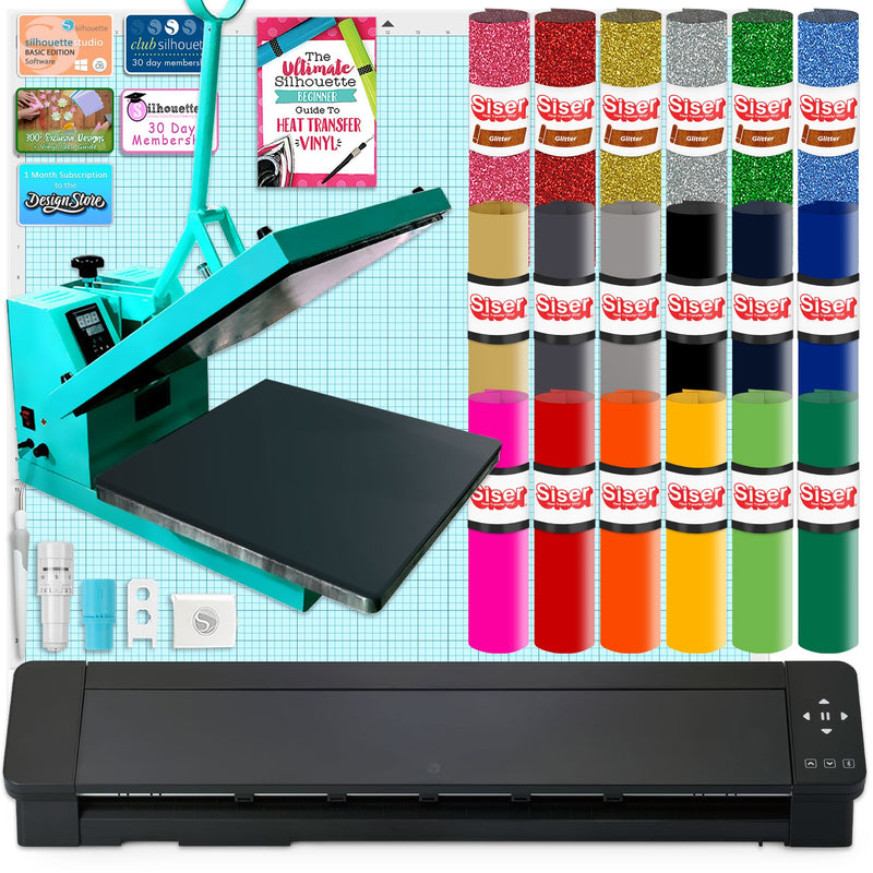 Silhouette Cameo 5 PRO MK-II with 15" x 15" Turquoise Heat Press & Siser HTV